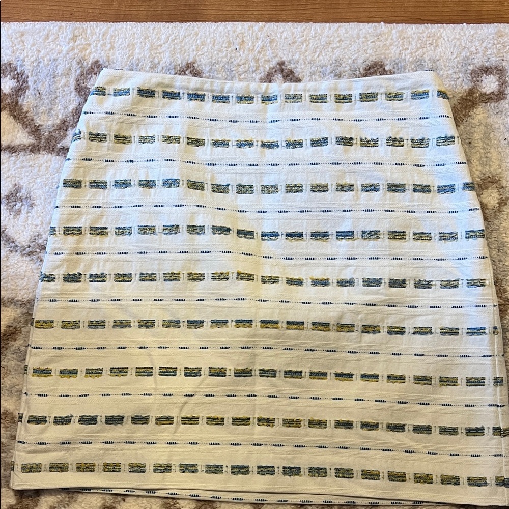 LOFT White Skirt with Green and Blue Accents